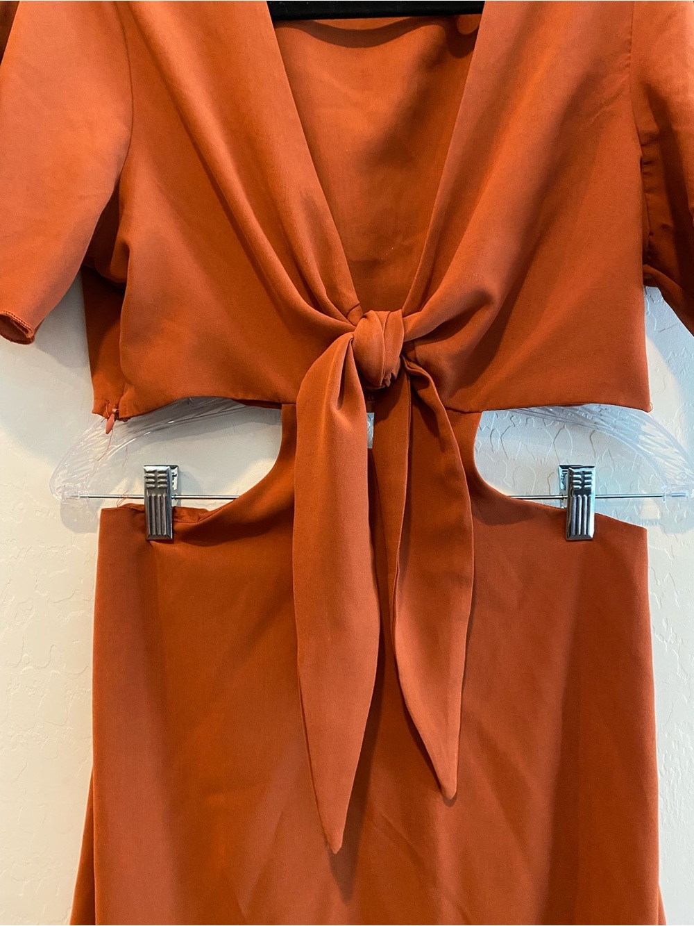 SHEIN Tie-Front Rust Midi Dress - Picture 6 of 10